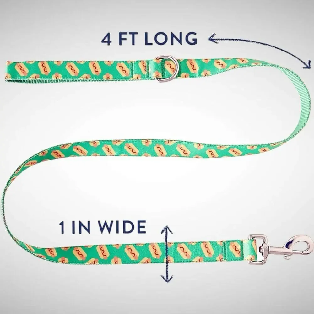 Top Paw Hot Dog Graphic Nylon Dog Leash 4 FT Green‎ D-Ring Handle Standard